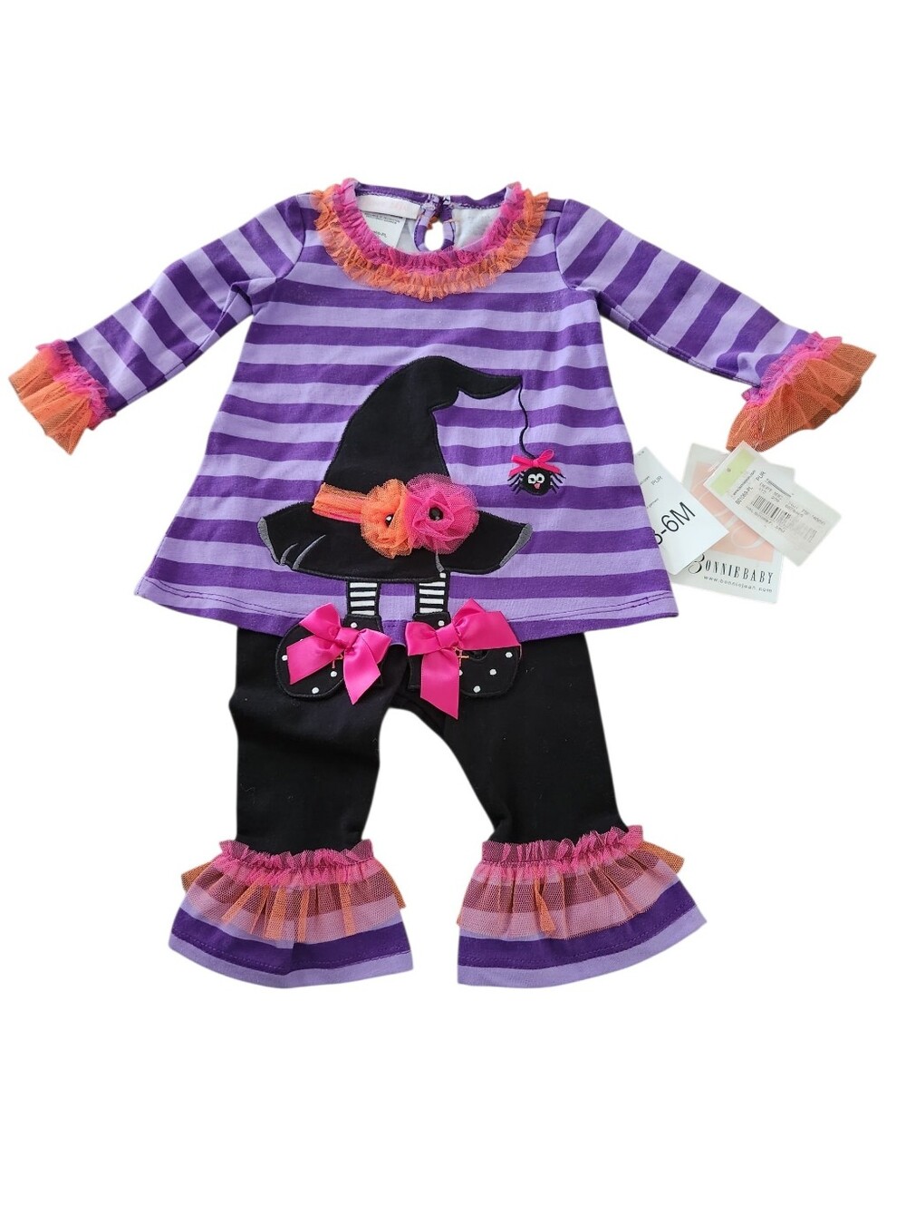 Bonnie Baby Halloween Purple Striped Witch Tunic & Legging Set